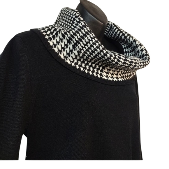Jessica Howard Black White Houndstooth Turtle Neck Shift Sweater Dress Size M - Picture 8 of 13